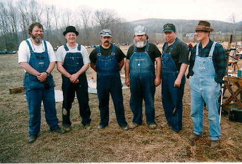This photo shows some friends from both the northeast and southeast. From left to right: Dave
Delong, Alan Stevens, Wade Moffet representing the northeast and Jim Hash, Wadkins Abbitt,
and Bill Fox all of these men representing the state of Virginia. No shortage of bib overalls in this
group. Could this group be responsible for my missing magic beans?