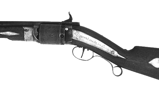 This Revolving Repeating Rifle is one of many guns on display at the restored Jonathan Browning gun shop in Nauvoo, Illinois.